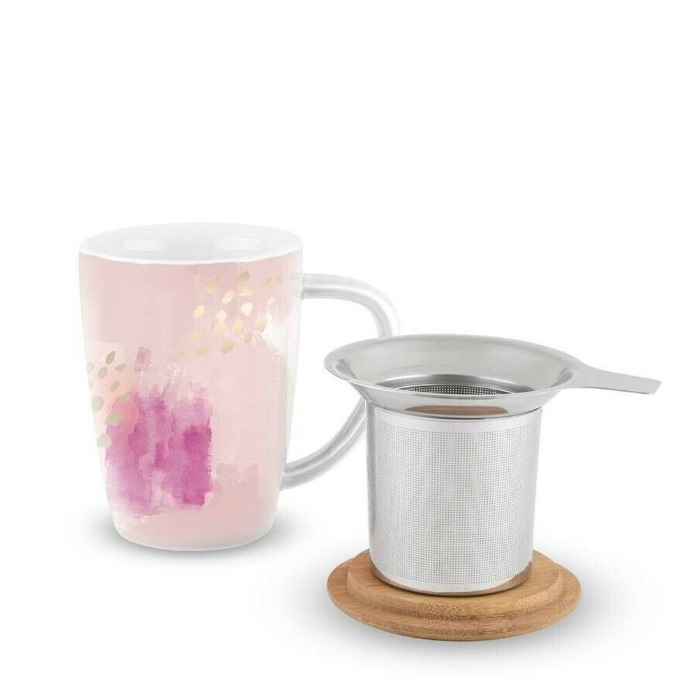 Pinky Up Pink 12 oz Bailey Ceramic tea mug and infuser Eco-Friendly